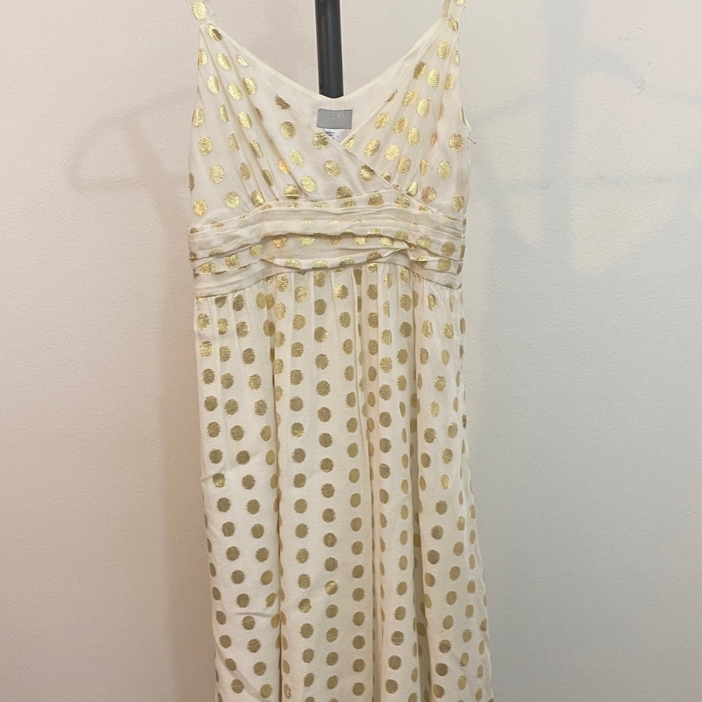 Gold and White Polka Dot H&M Dress Size 4
